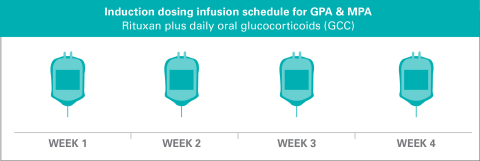 Induction dosing infusion schedule for GPA and MPA